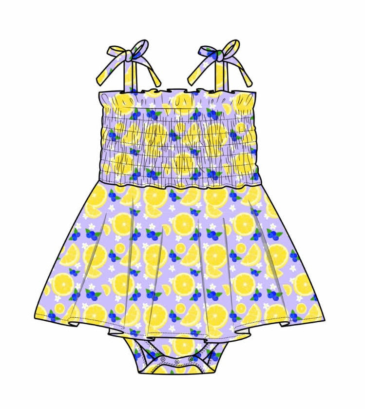 Blueberry Lemonade Smocked Bodysuit Twirl